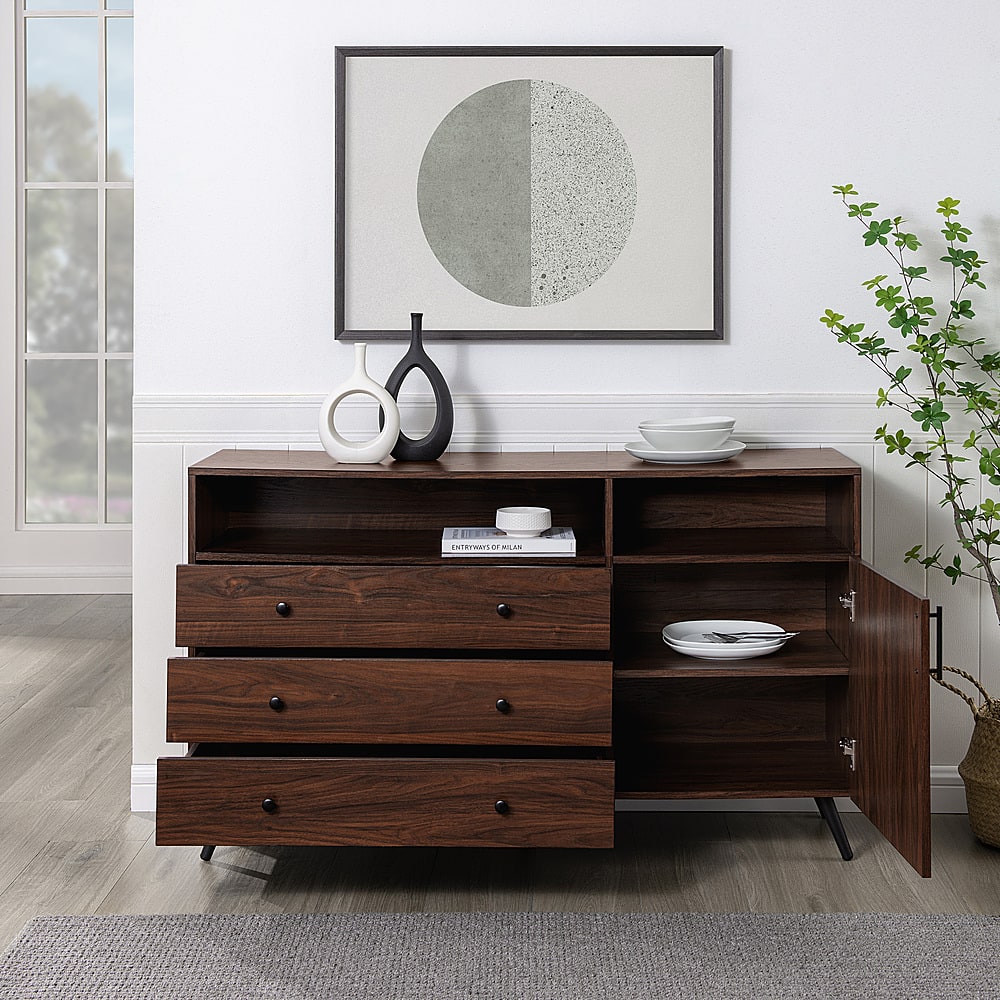 Best Buy: Walker Edison Mid-Century Modern 3-Drawer Sideboard Dark ...