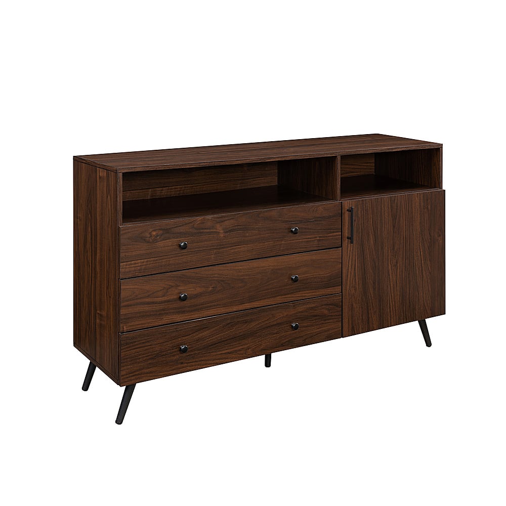 Left View: Walker Edison - Mid-Century Modern 3-Drawer Sideboard - Dark Walnut