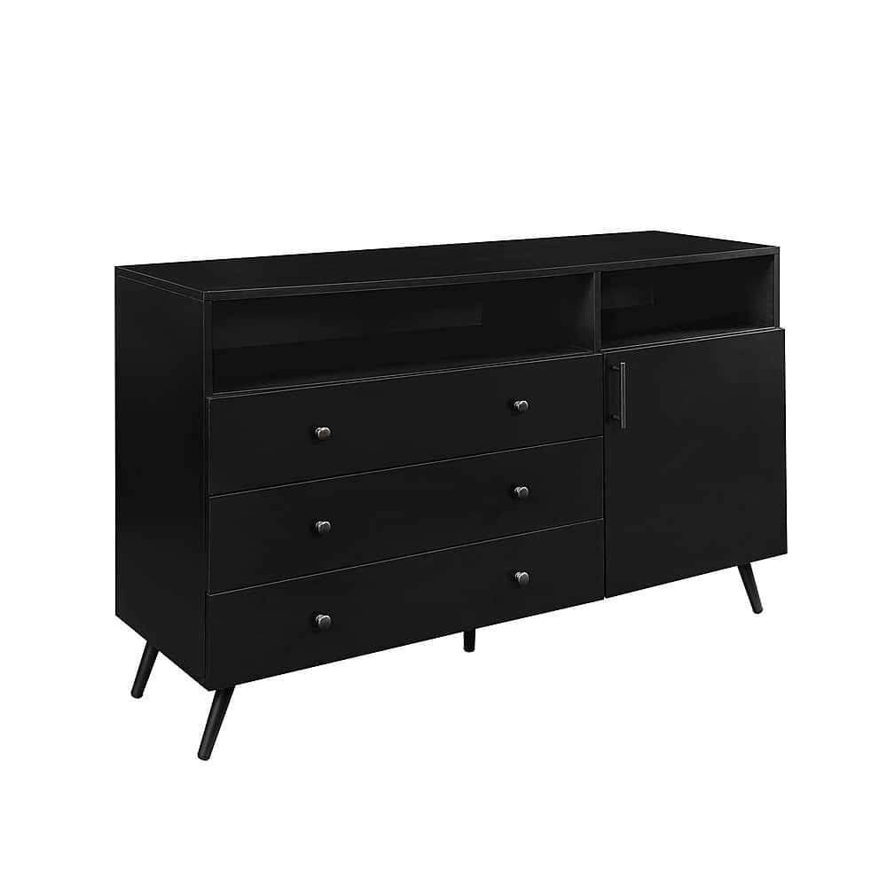 Left View: Walker Edison - Landon MDF 4-Door 3-Drawer Sideboard - Dark Teal