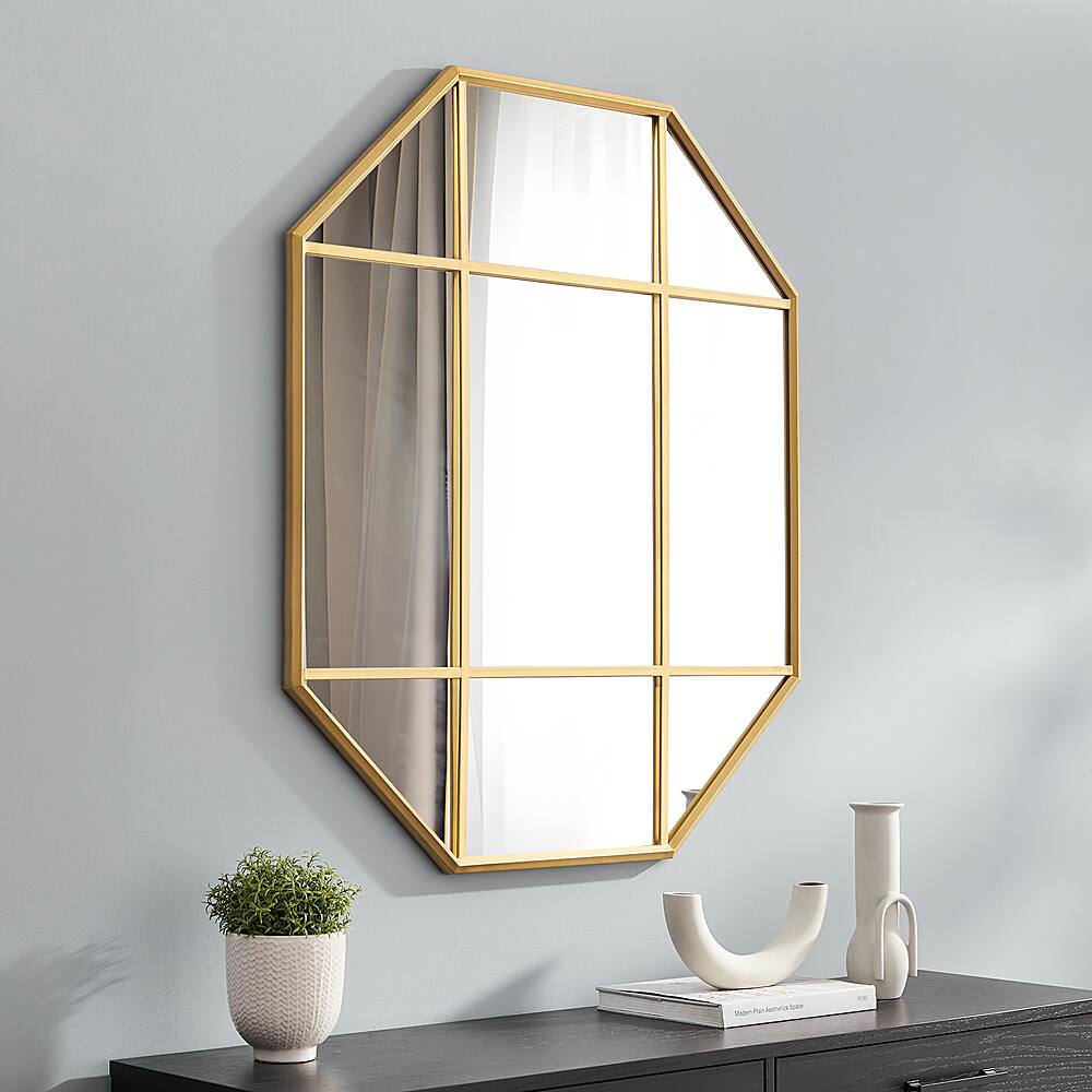 Alt View 12. Walker Edison - Contemporary Windowpane Hanging Wall Mirror - Gold.