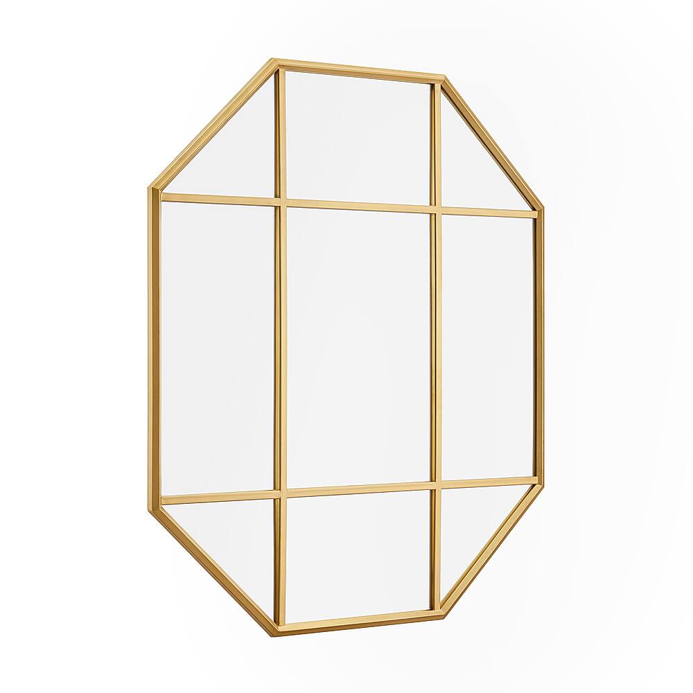 Left. Walker Edison - Contemporary Windowpane Hanging Wall Mirror - Gold.