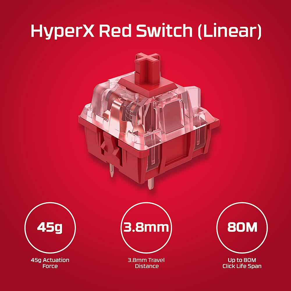 HyperX Red Switch (Linear) 45g 3.8mm 80M 45g Actuation Force 3.8mm Travel Distance Up to 80M Click Life Span
