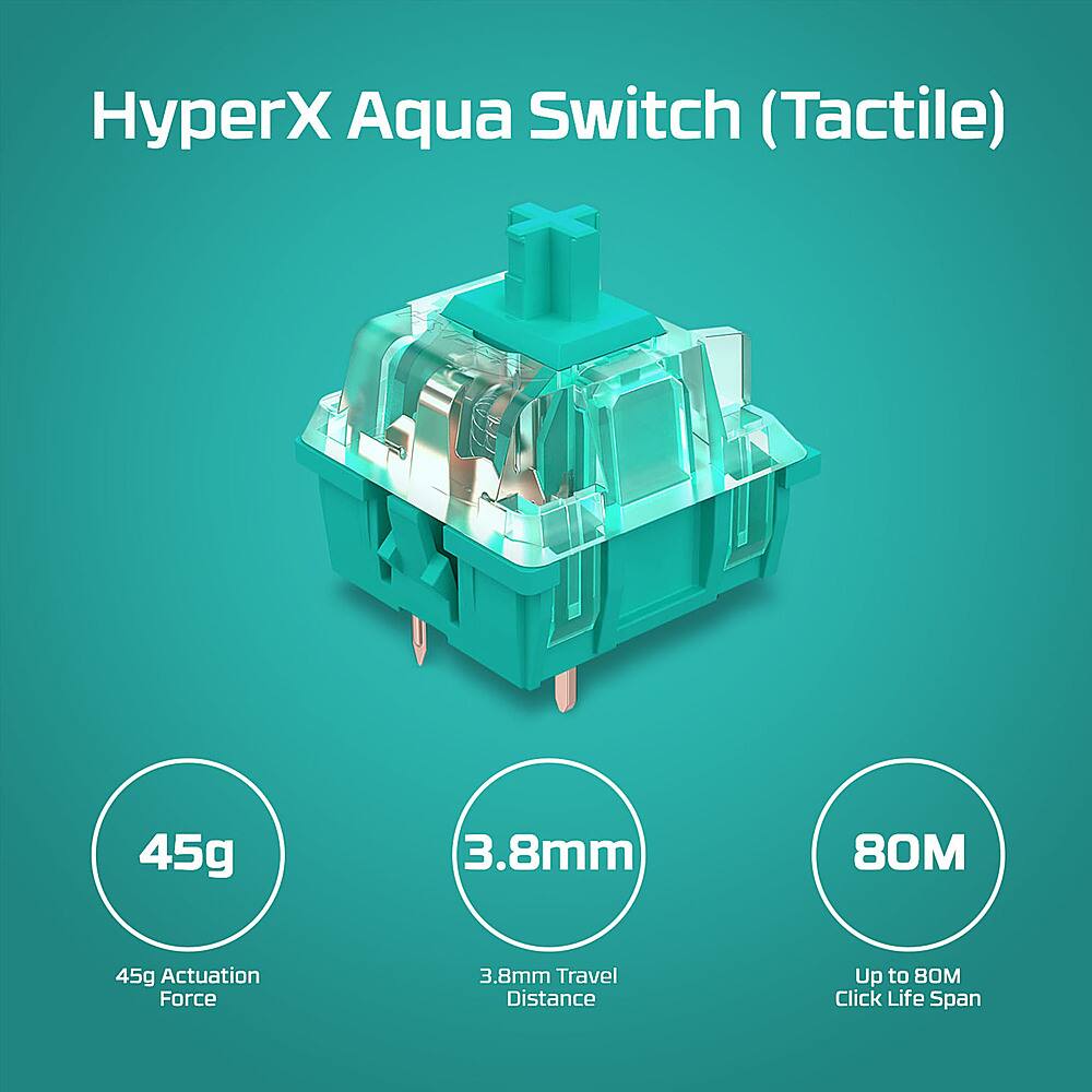 HyperX Aqua Switch (Tactile) 45g 3.8mm 80M 45g Actuation Force 3.8mm Travel Distance Up to 80M Click Life Span