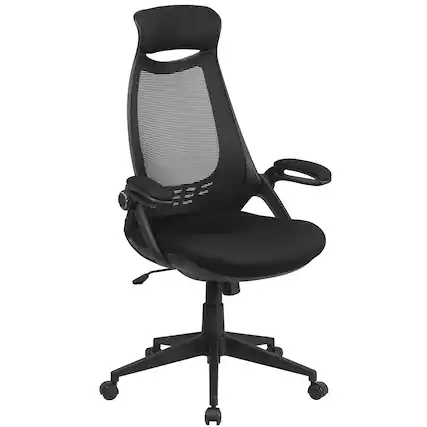 Front. Emma + Oliver - High Back Mesh Executive Swivel Office Chair with Flip-Up Arms - Black Mesh.