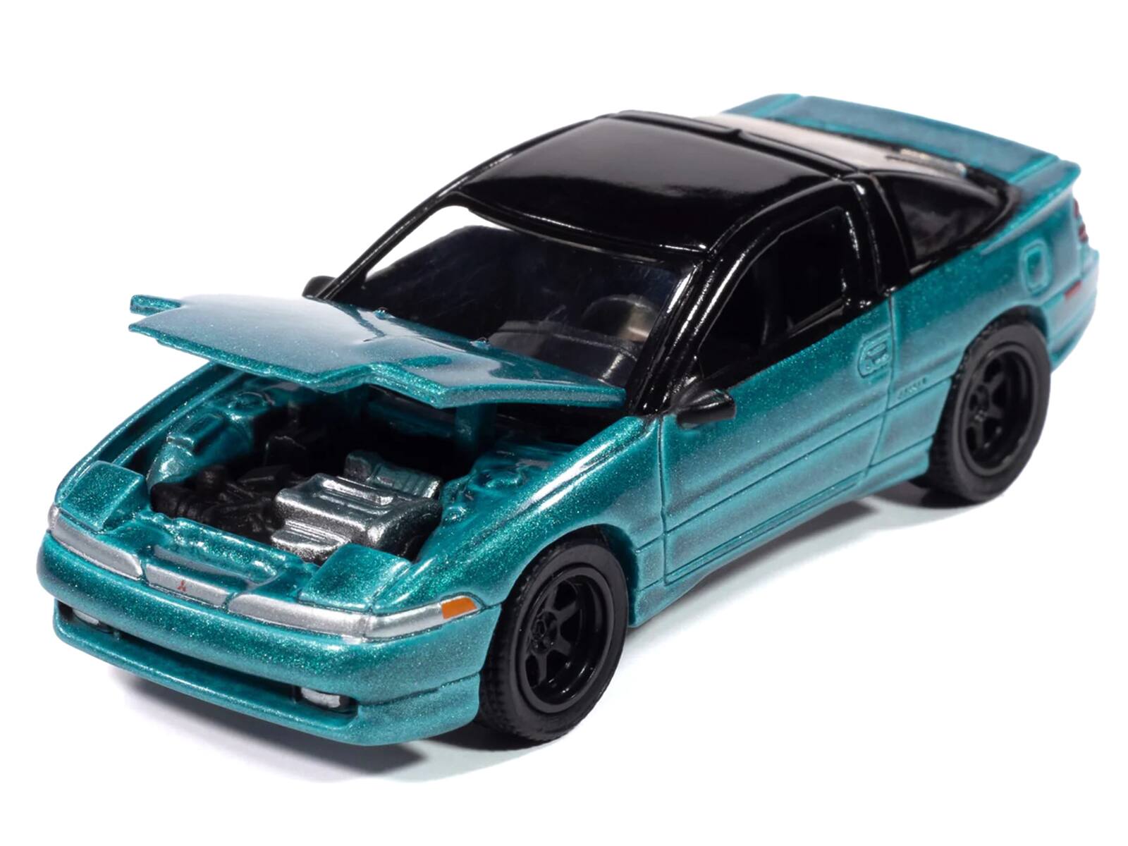 Angle. Autoworld - 1991 Mitsubishi Eclipse GSX Tennessee Blue Metallic with Black Top "Import Legends" Series 1/64 - Blue Metallic.