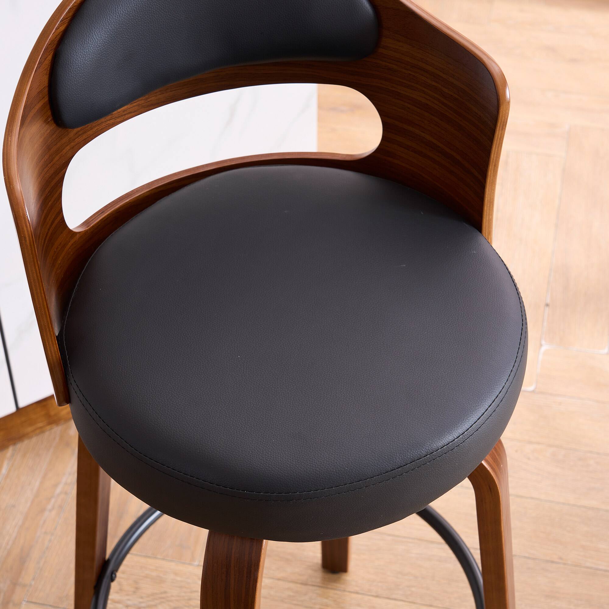 Back. FERPIT - FERPIT Faux Leather Swivel Counter Bar Stools with Wood Legs Set of 2, Black, 30" - Black.