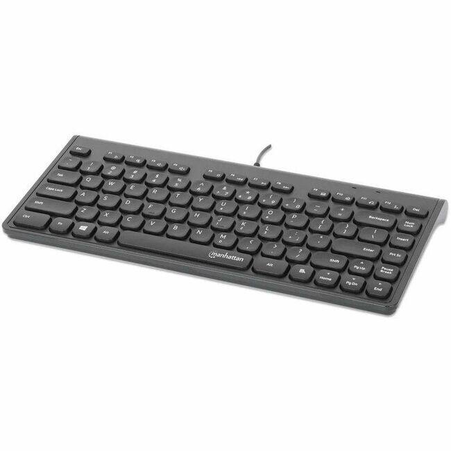 Manhattan - Slim Wired USB Mini Keyboard - Cable Connectivity - USB Type A Interface - 82 Key(s) - Linux, ChromeOS, Window - Black