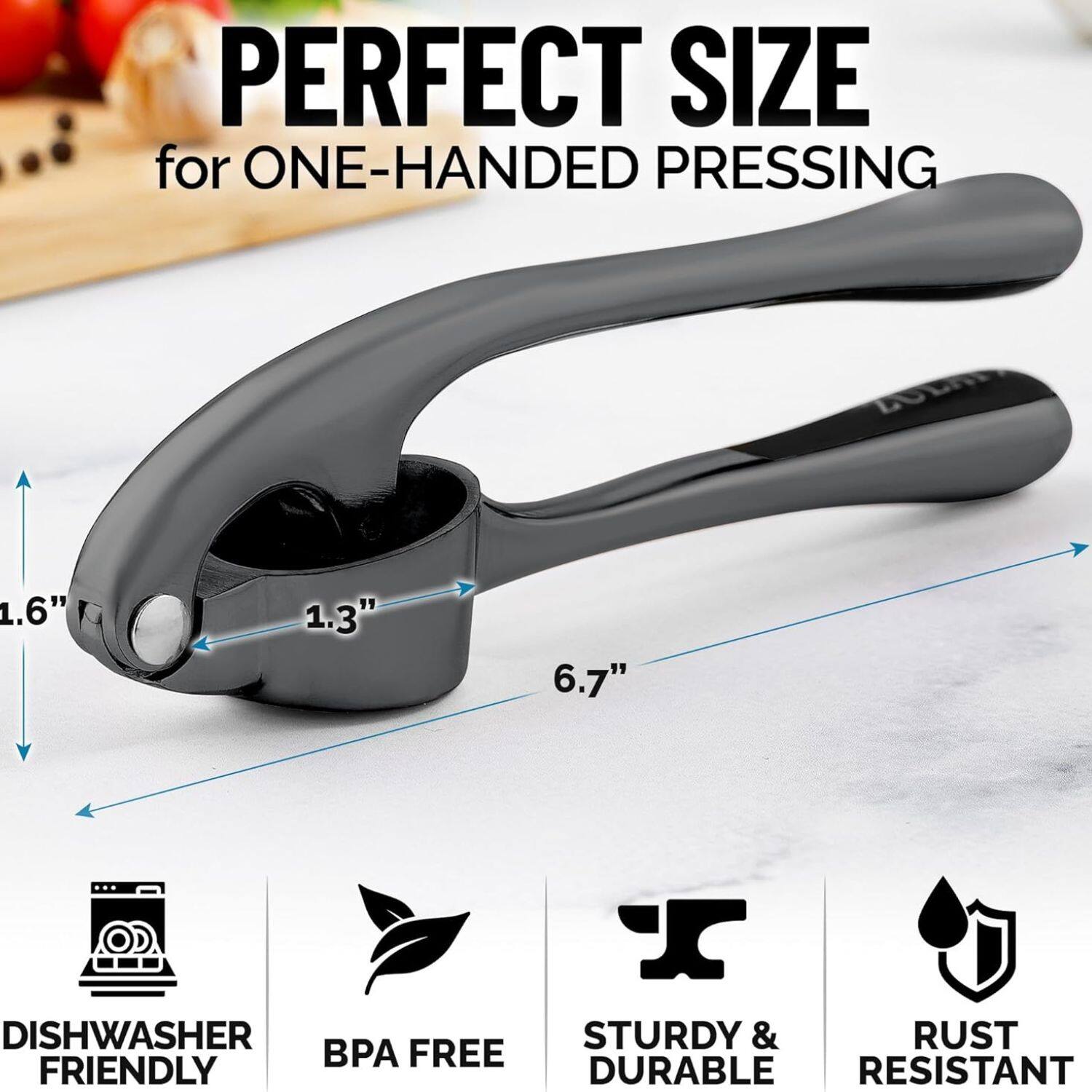 PERFECT SIZE for ONE-HANDED PRESSING, 1.6" 1.3" 6.7", DISHWASHER FRIENDLY, BPA FREE, STURDY & DURABLE, RUST RESISTANT