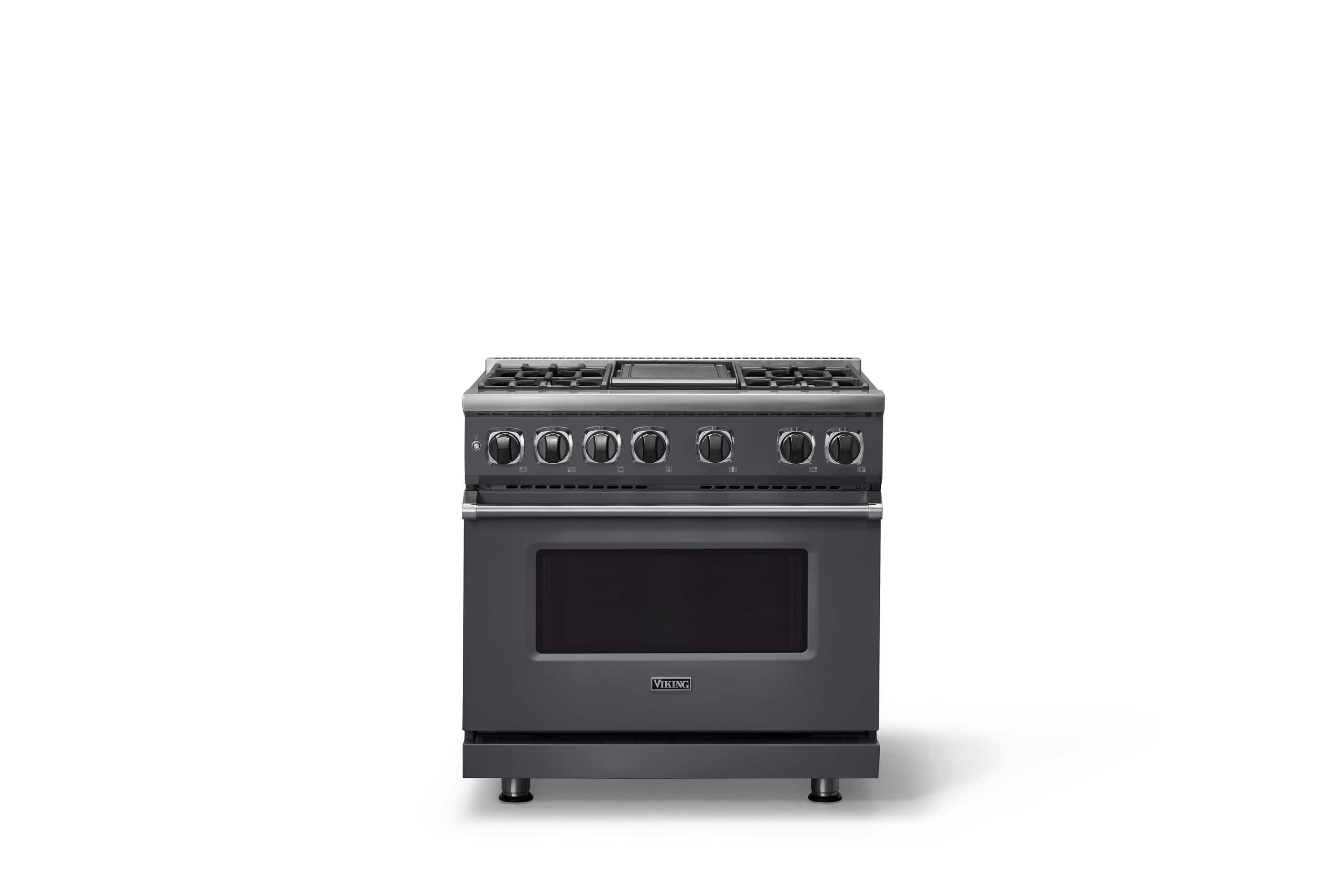 Front. Viking - 36 in. Wide 4 Burner Freestanding 7 Series Dual Fuel Self-Clean Range - Cast Black.