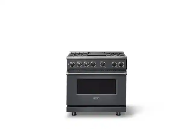 Front. Viking - 36 in. Wide 4 Burner Freestanding 7 Series Dual Fuel Self-Clean Range - Cast Black.