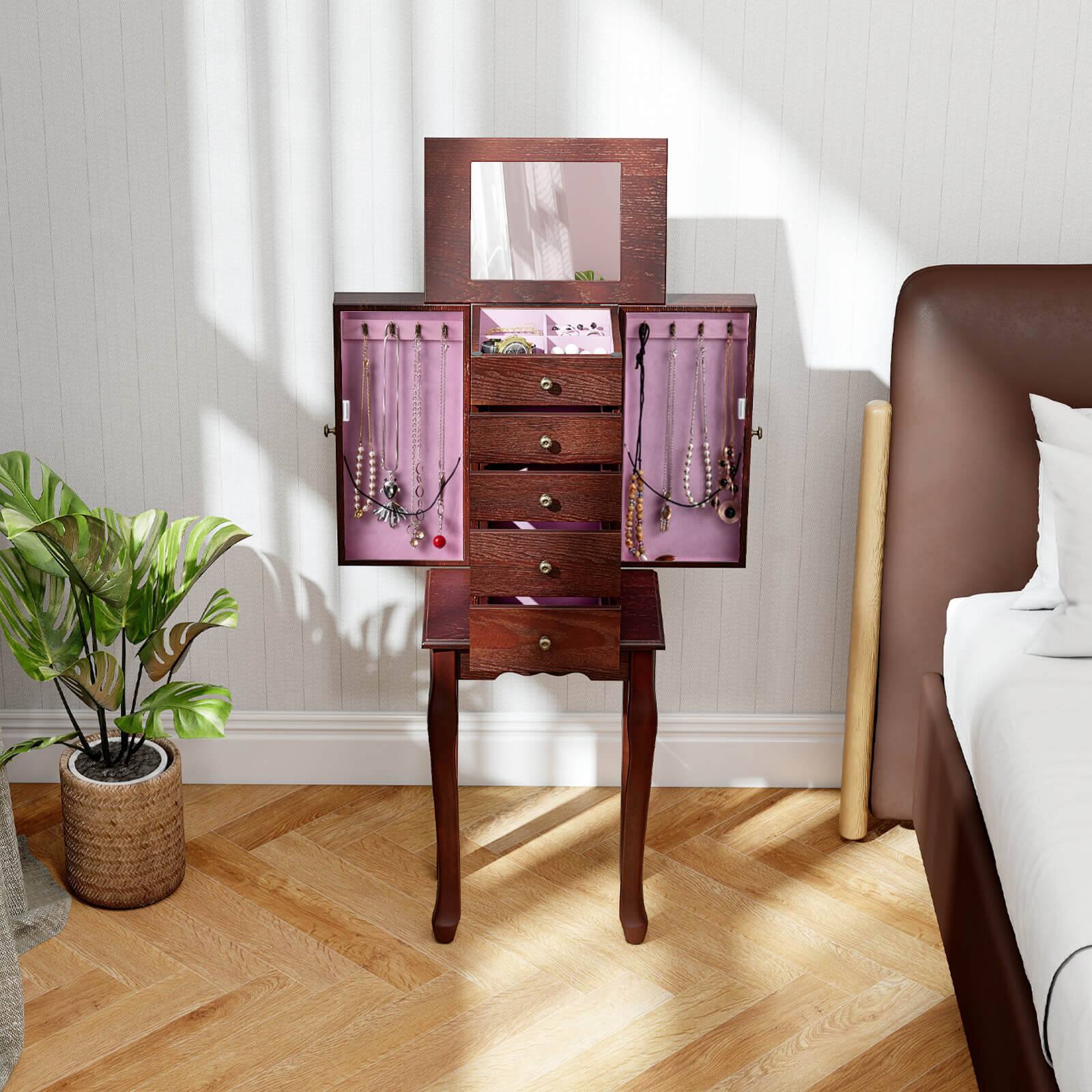 Alt View 3. Costway - Costway Jewelry Cabinet with Mirror Armoire Storage Chest Stand Organizer Christmas - Brown.
