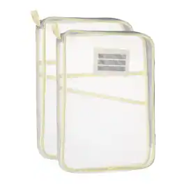 Unique Bargains - 2pcs Mesh Zipper Pouch 12.4x9.3 Inch Transparent Multi-layer A4 File Organizer with Strap and Support Rod for Home - Beige