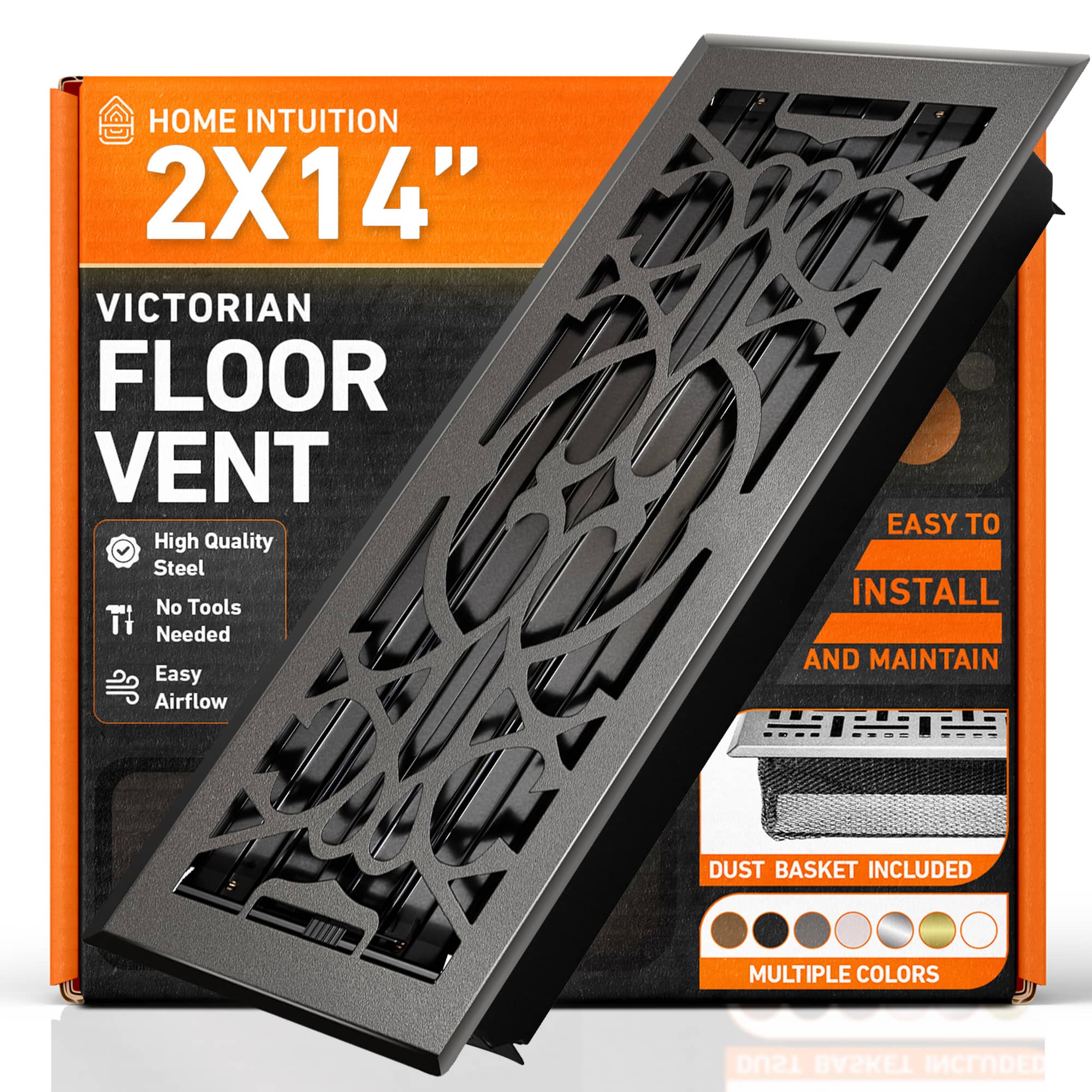 "Home Intuition - Victorian 2"" X 14"" Floor Vent Covers Register With Mesh Net - Dark Gray" price history on PriceWatchPro