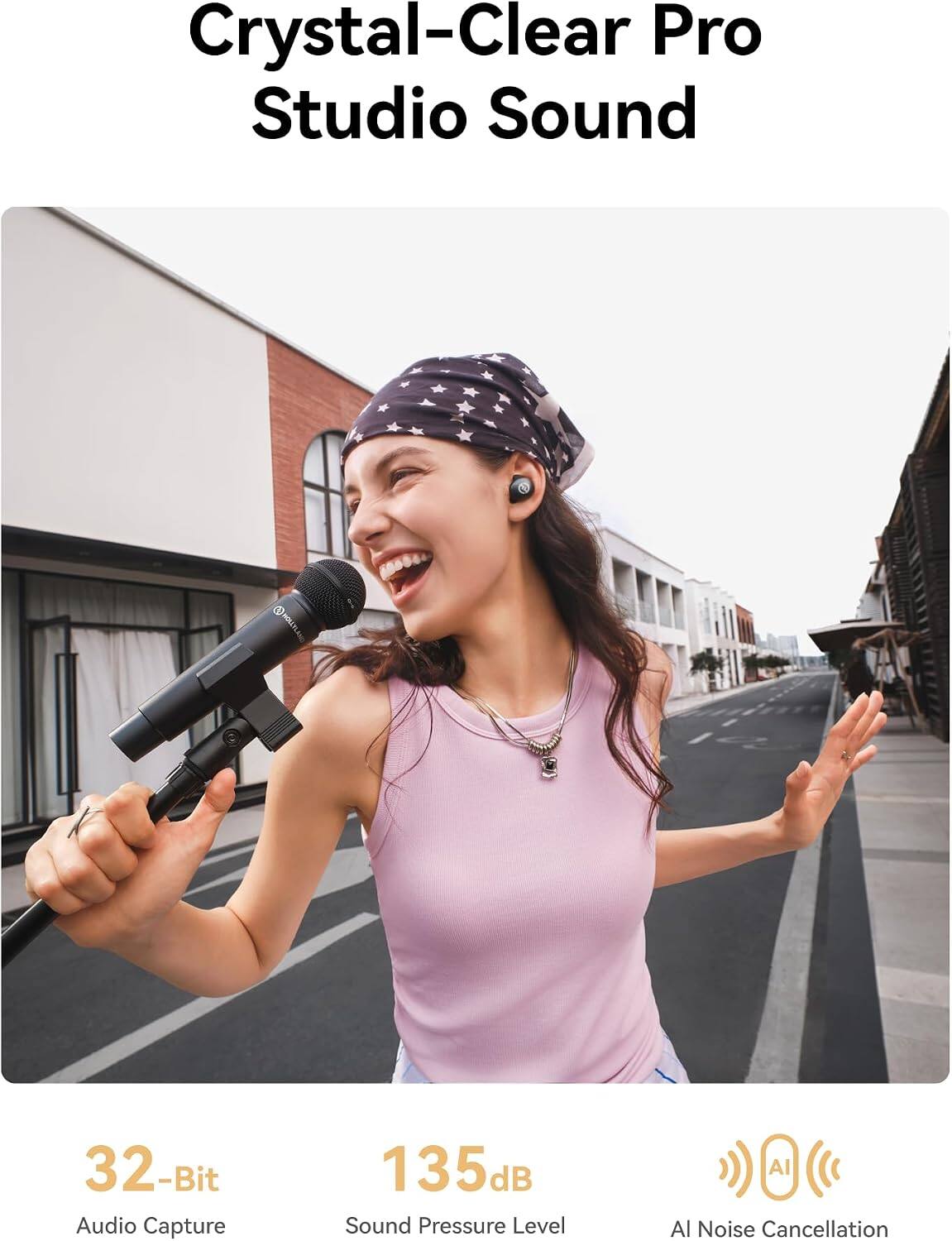 Crystal-Clear Pro Studio Sound  
32-Bit Audio Capture  
135dB Sound Pressure Level  
AI Noise Cancellation