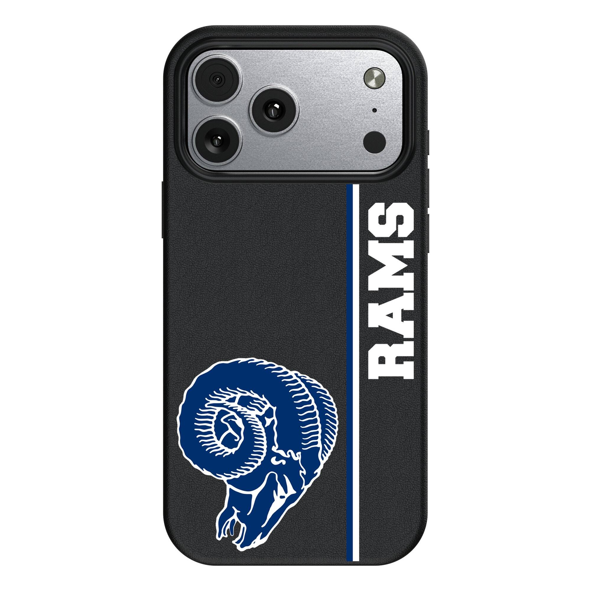 Front. Keyscaper - Los Angeles Rams Throwback Logo iPhone Magnetic Bump Case - 16 Plus - Black.