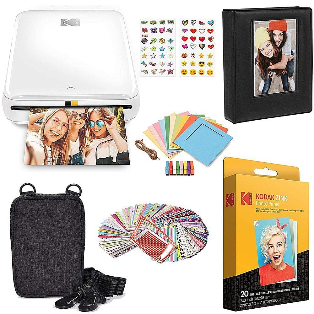 Kodak - Step Instant Photo Printer with 2" x 3" Zink Photo Paper, Deluxe Case, Album & More - White - Front_Zoom