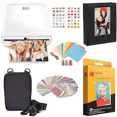 Front. Kodak - Step Instant Photo Printer with 2" x 3" Zink Photo Paper, Deluxe Case, Album & More! - White.