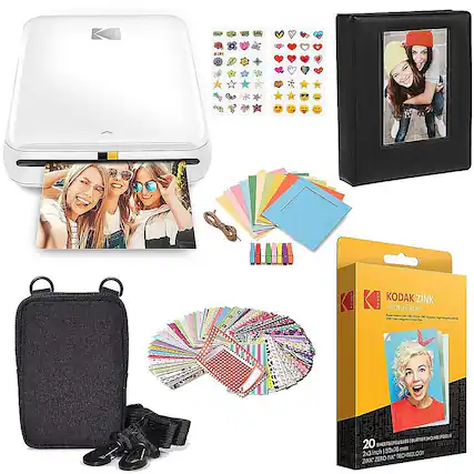 Front. Kodak - Step Instant Photo Printer with 2" x 3" Zink Photo Paper, Deluxe Case, Album & More! - White.