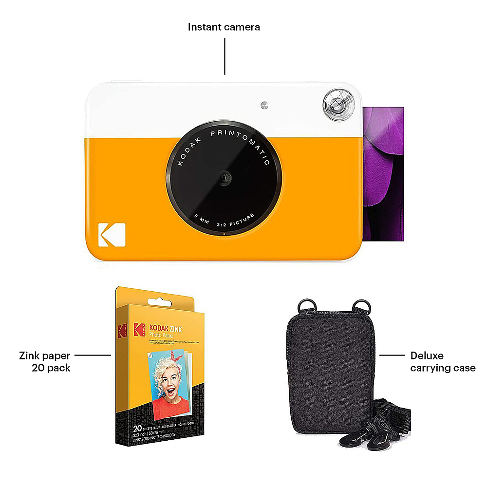 Kodak Printomatic Instant Camera(Yellow) All-in-One Bundle, Zink Paper,  Scissors, Photo Album & More 