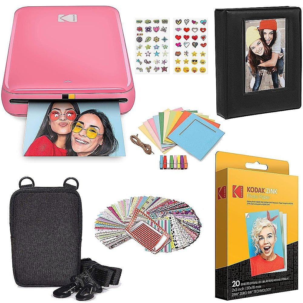 Front. Kodak - Step Instant Photo Printer with 2" x 3" Zink Photo Paper, Deluxe Case, Album & More! - Pink.