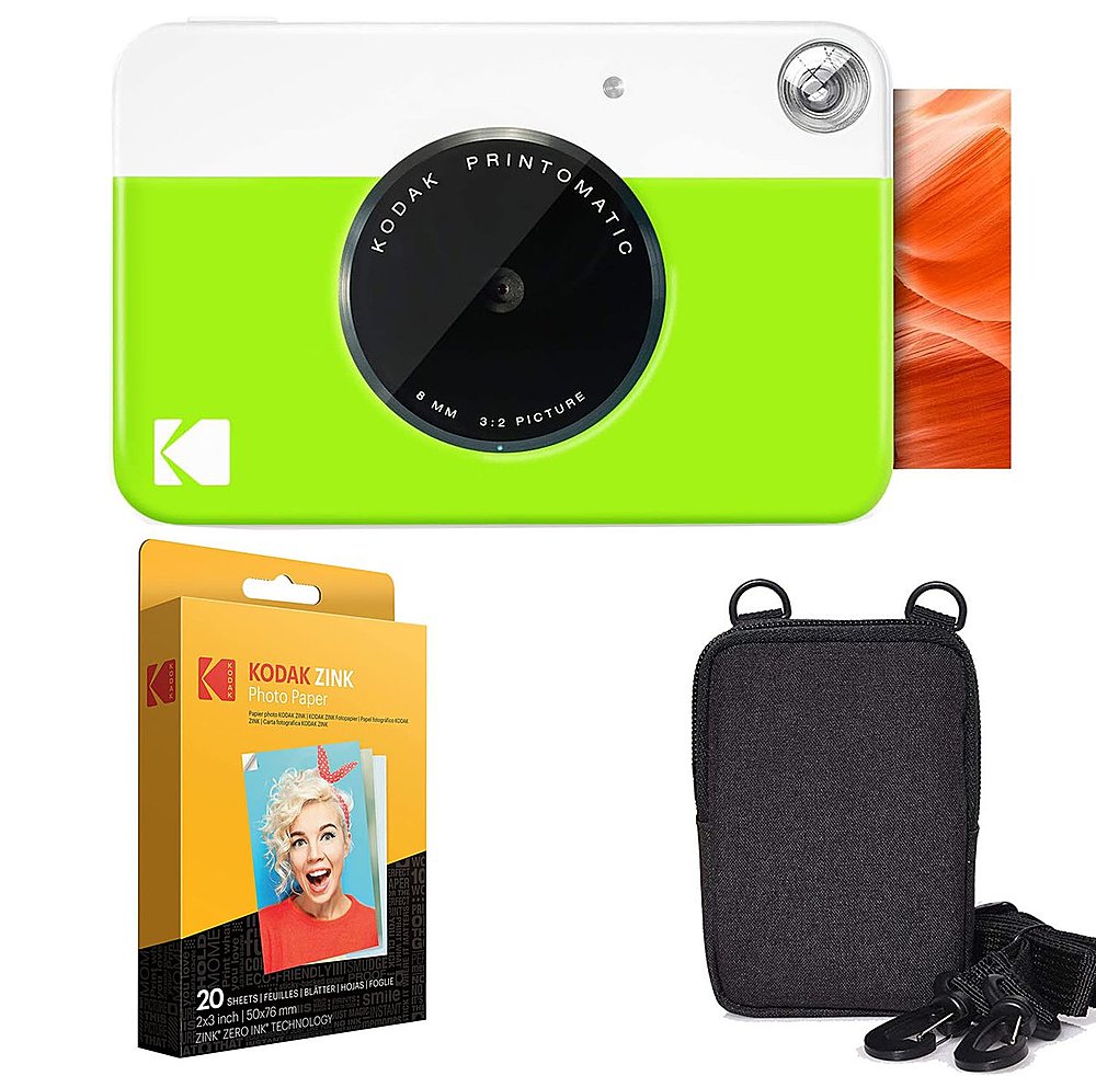 Best Buy: Kodak Printomatic AMZRODOMATICK1GN 2x3 Instant Print Camera Zink  Technology with Carrying Case and Zink Paper Green AMZRODOMATICK1GN