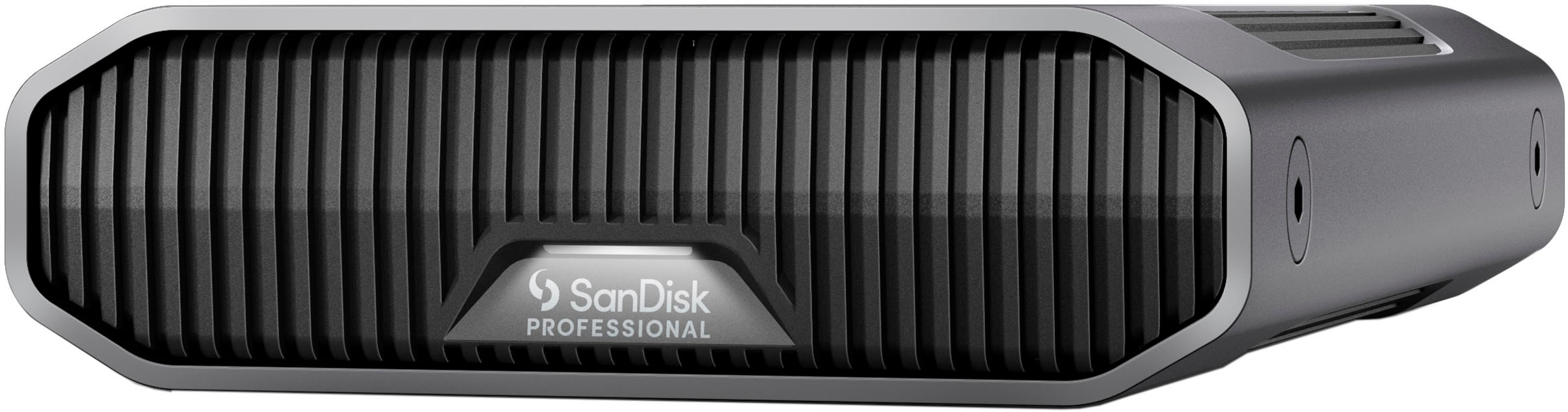 Left View: SanDisk Professional - G-DRIVE 12TB External USB-C 3.2 Gen2 Hard Drive - Black