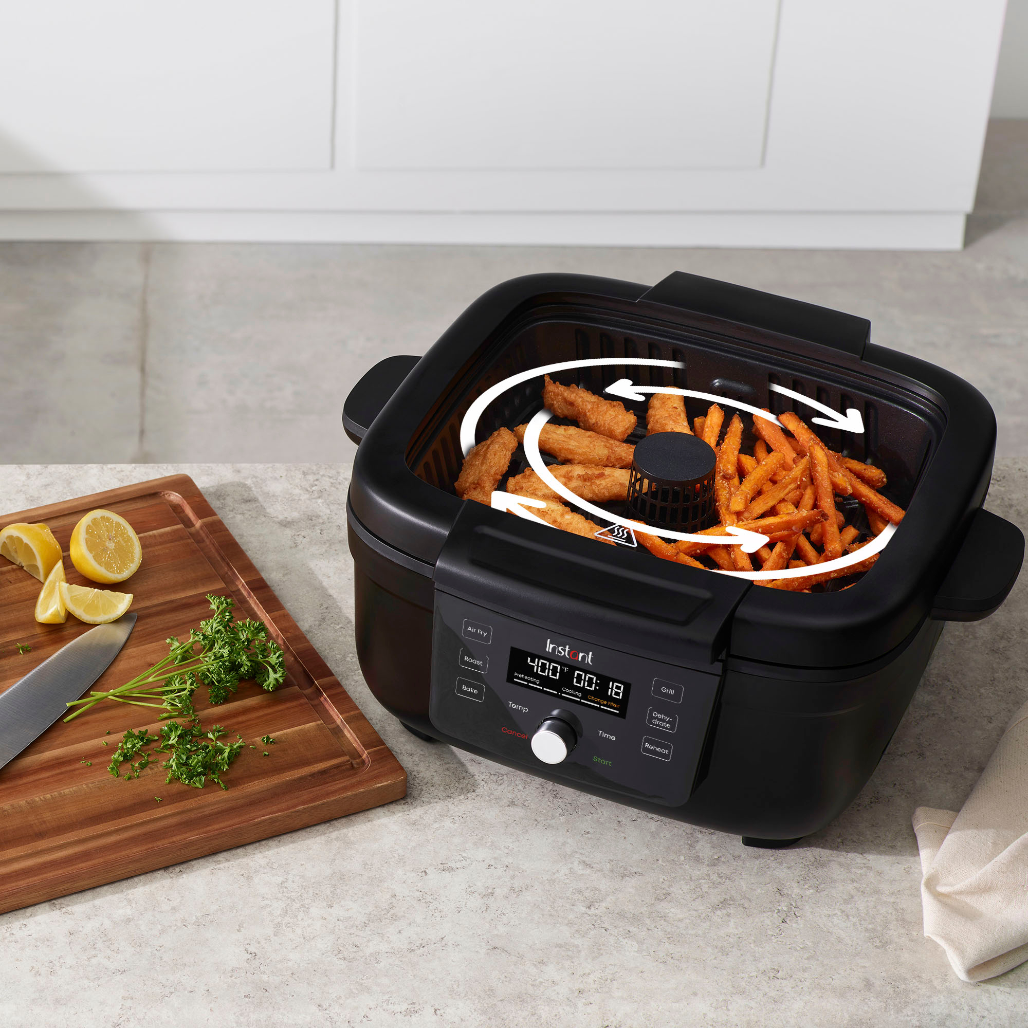 7 In 1 Smokeless Electric Indoor Grill with Air Fry, Roast, Bake, Portable  2 in 1 Indoor Tabletop Grill & Griddle with Preset Function, Removable  Non-Stick Plate, Air Fryer Basket, 6-Serving 
