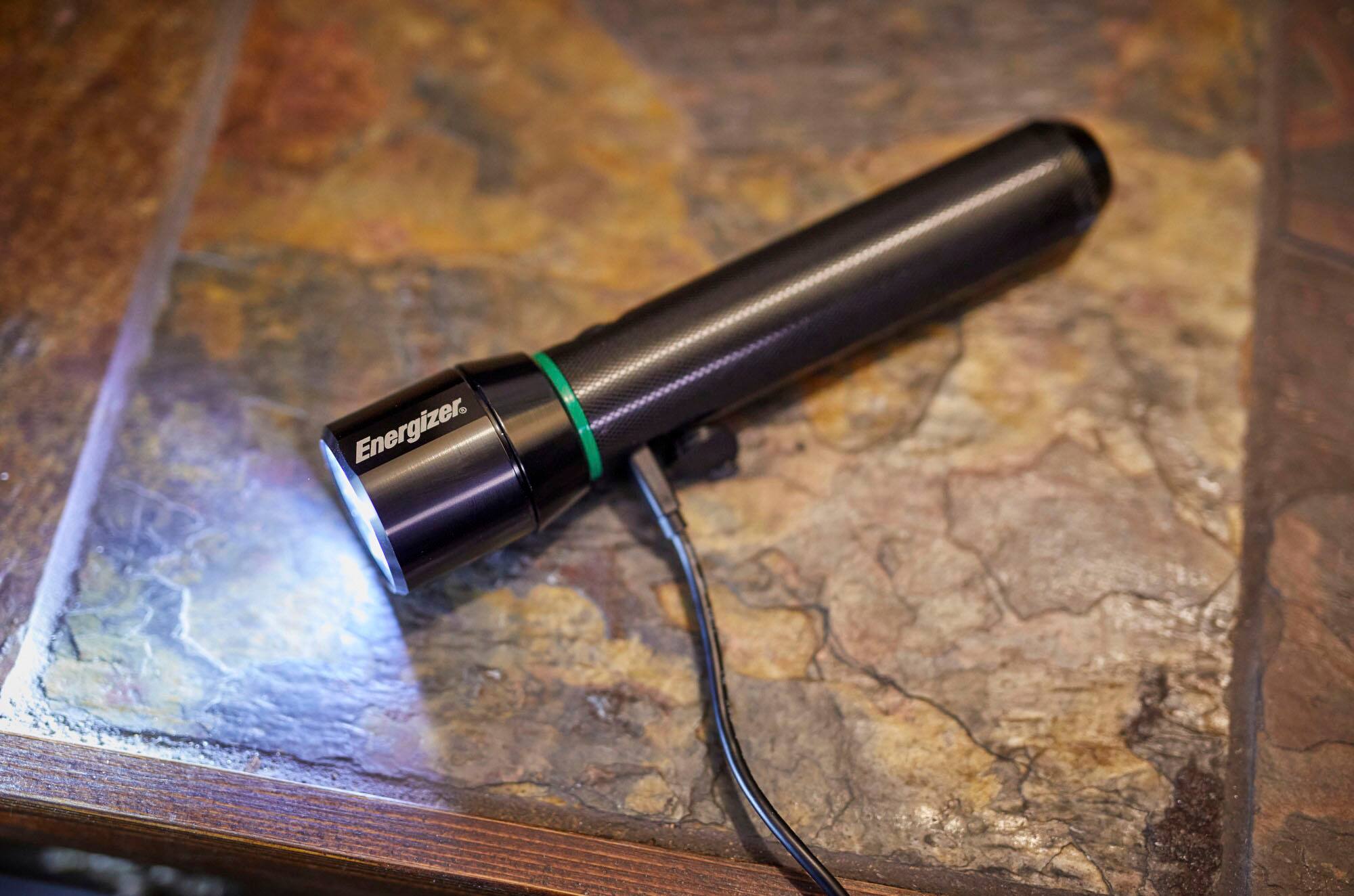 Left. Energizer - Vision HD Rechargeable LED Metal Flashlight (includes USB cable for recharging) - black.