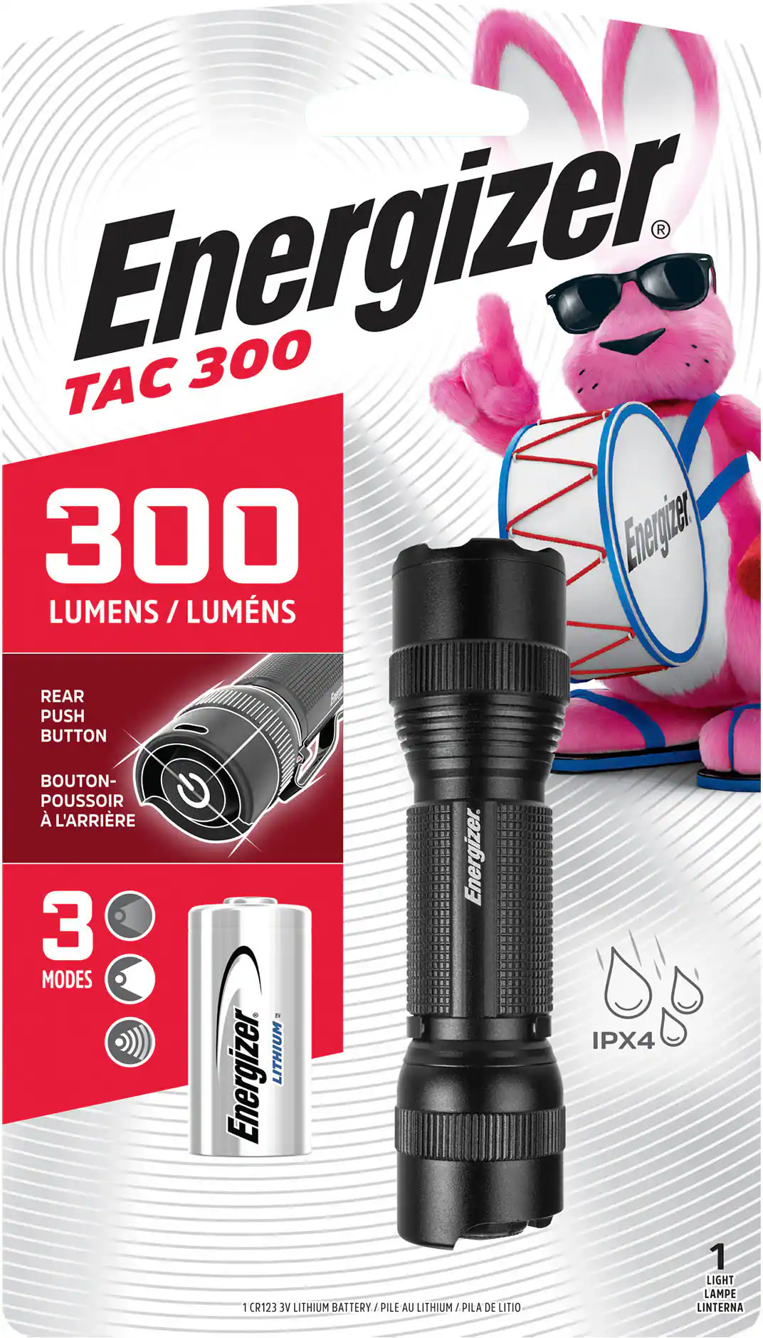 Front. Energizer - TAC 300 LED Tactical Metal Flashlight - black.