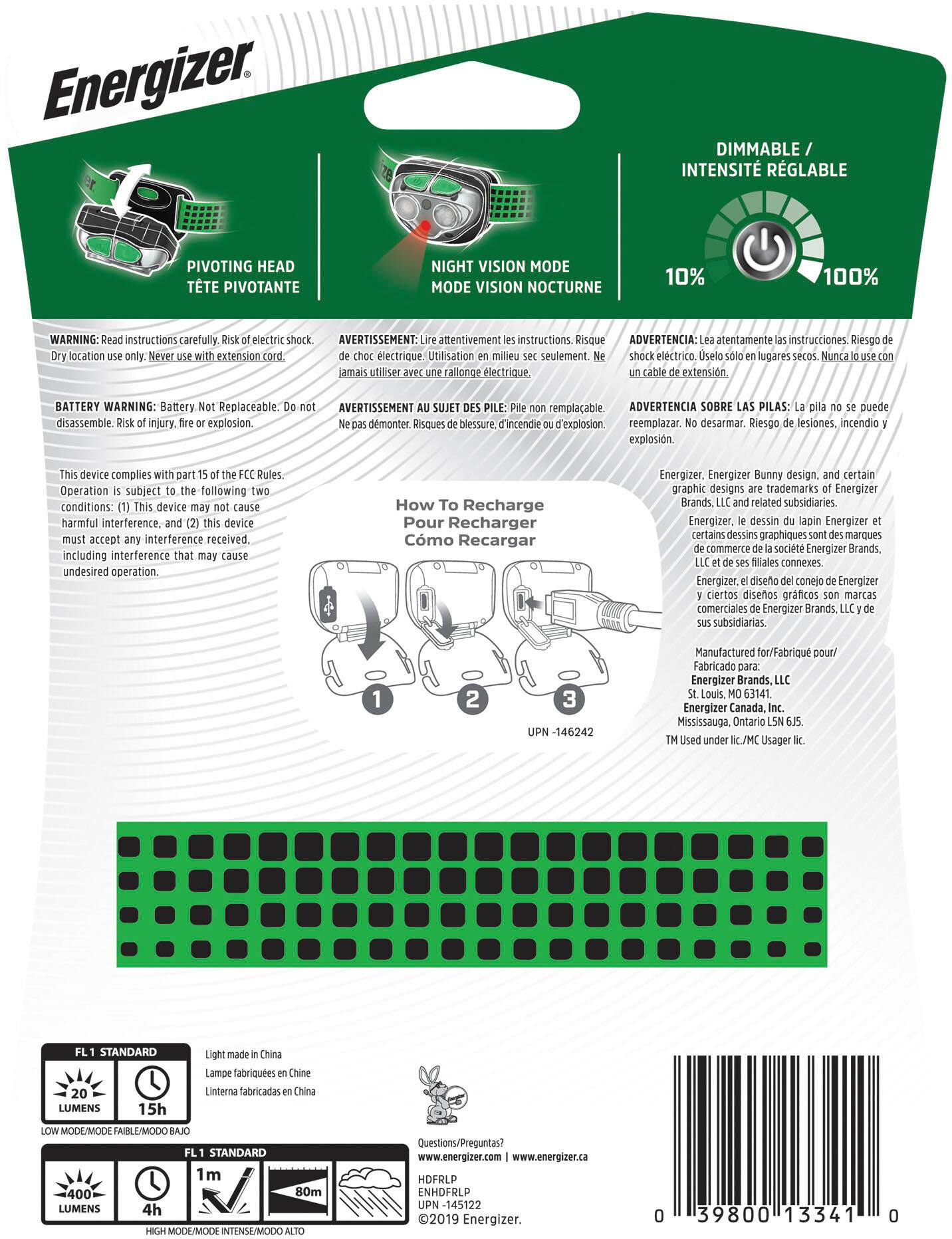 Angle. Energizer - Vision Ultra HD Rechargeable Headlamp (Includes USB Charging Cable) - green.