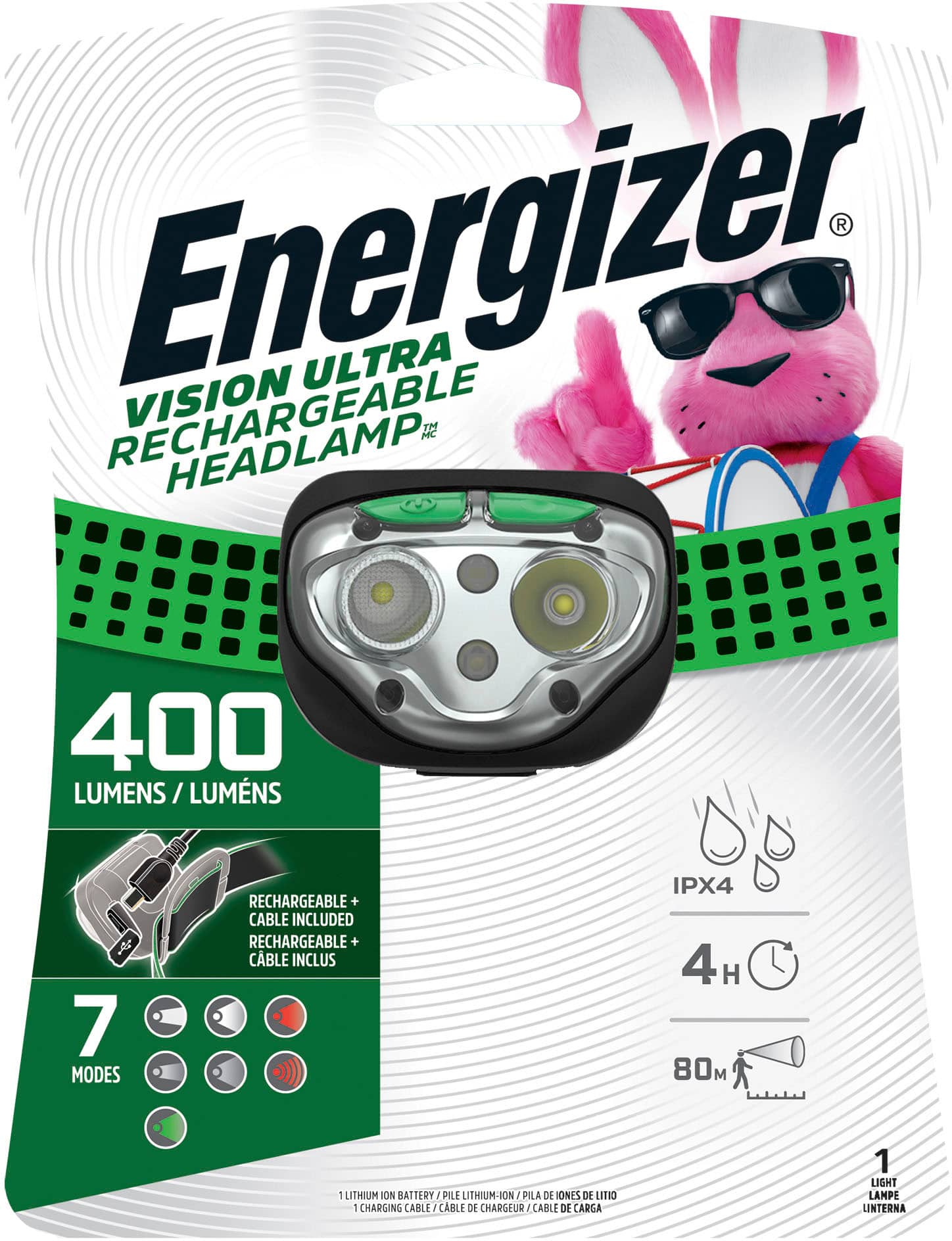 Energizer - Vision Ultra HD Rechargeable Headlamp (Includes USB Charging Cable) - Green - Front_Zoom