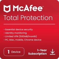 McAfee - Total Protection (1 Device) Antivirus & Internet Security Software (1-Year Subscription) - Android, Apple iOS, Chrome, Mac OS, Windows [Digital] - Front_Zoom