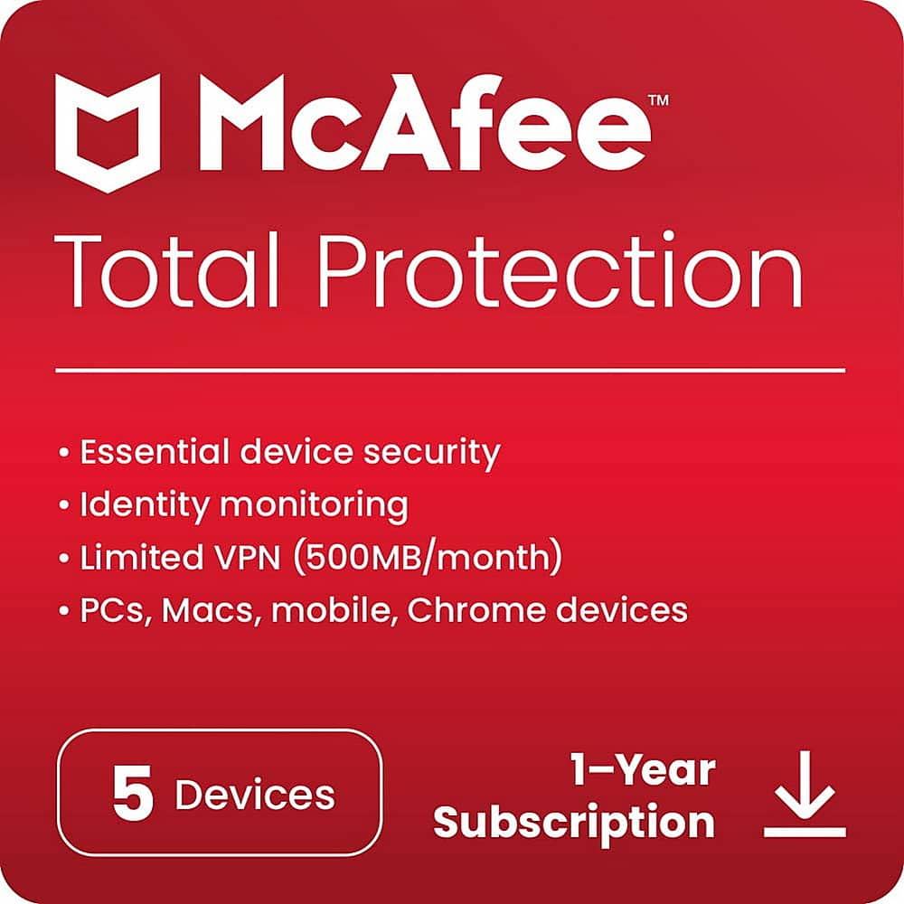 McAfee Total Protection (5 Device) Antivirus & Internet Security Software  (1-Year Subscription) Android, Apple iOS, Chrome, Mac OS, Windows [Digital]  MCA950800V003 - Best Buy