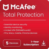 McAfee - Total Protection (5 Device) Antivirus & Internet Security Software (1-Year Subscription) - Android, Apple iOS, Chrome, Mac OS, Windows [Digital] - Front_Zoom