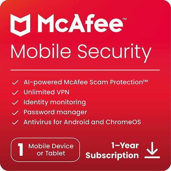 McAfee Mobile Security 1 Device Antivirus Software 1 Year