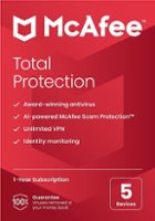 McAfee - Total Protection (5 Devices) Antivirus Internet Security Software + VPN + ID Monitoring (1 Year Subscription) - Android, Apple iOS, Mac OS, Windows, Chrome - Front_Zoom
