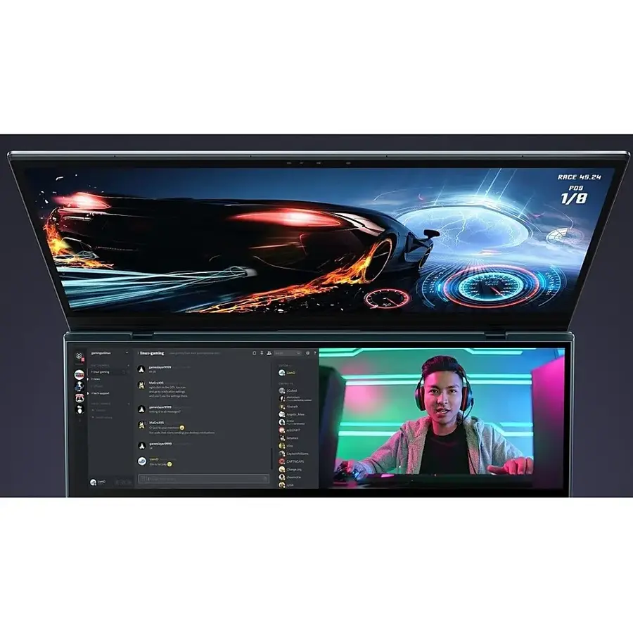 Alt View 34. ASUS - Zenbook Pro Duo 15 Touch Laptop OLED - Intel Core i9 with 32GB RAM - NVIDIA GeForce RTX 3070 Ti - 1TB SSD - Celestial Blue.