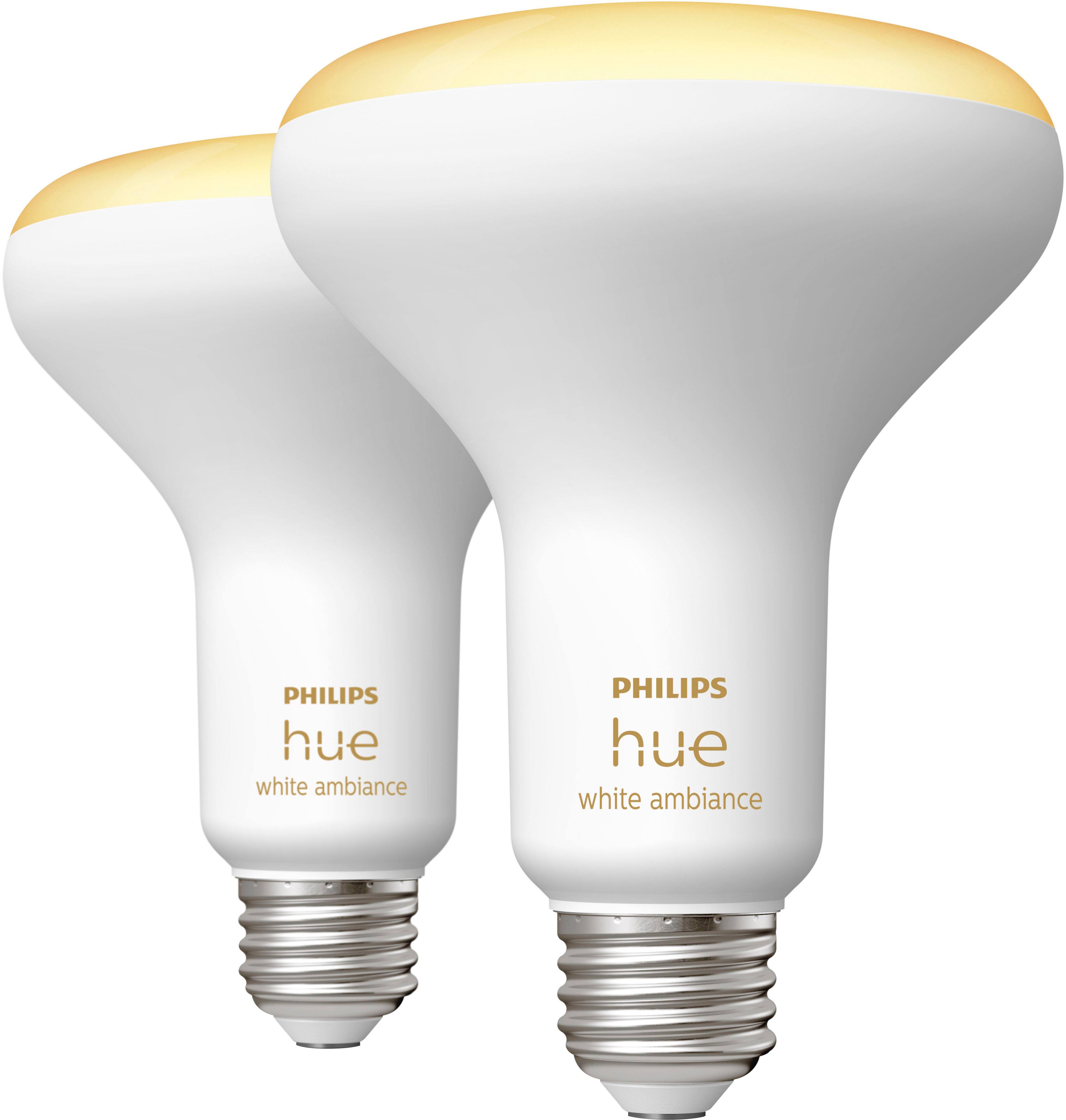 Angle. Philips - Hue BR30 Bluetooth 85W Smart LED Bulb (2-Pack) - White Ambiance.
