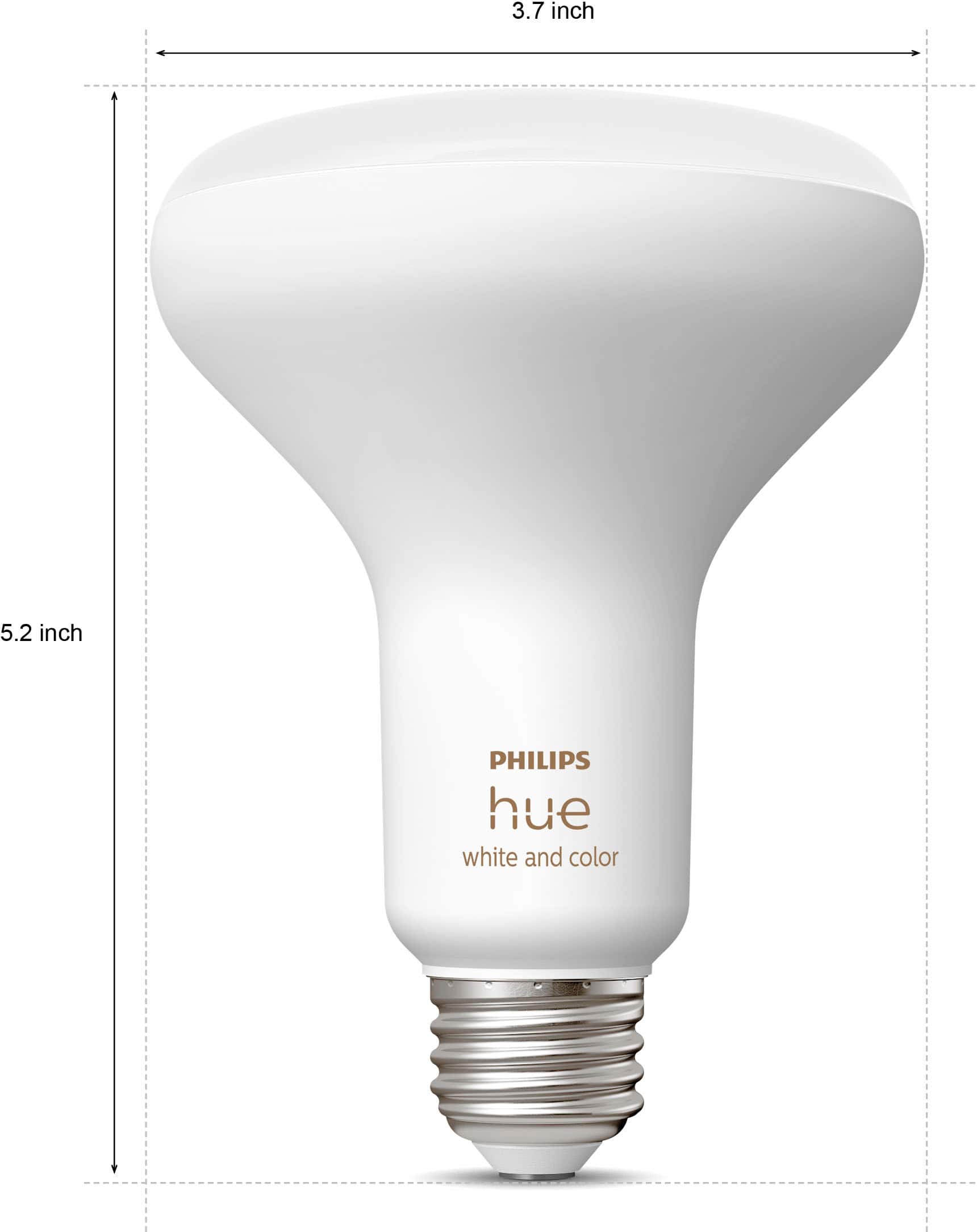 Left. Philips - Hue BR30 Bluetooth 85W Smart LED Bulb (2-Pack) - White and Color Ambiance.