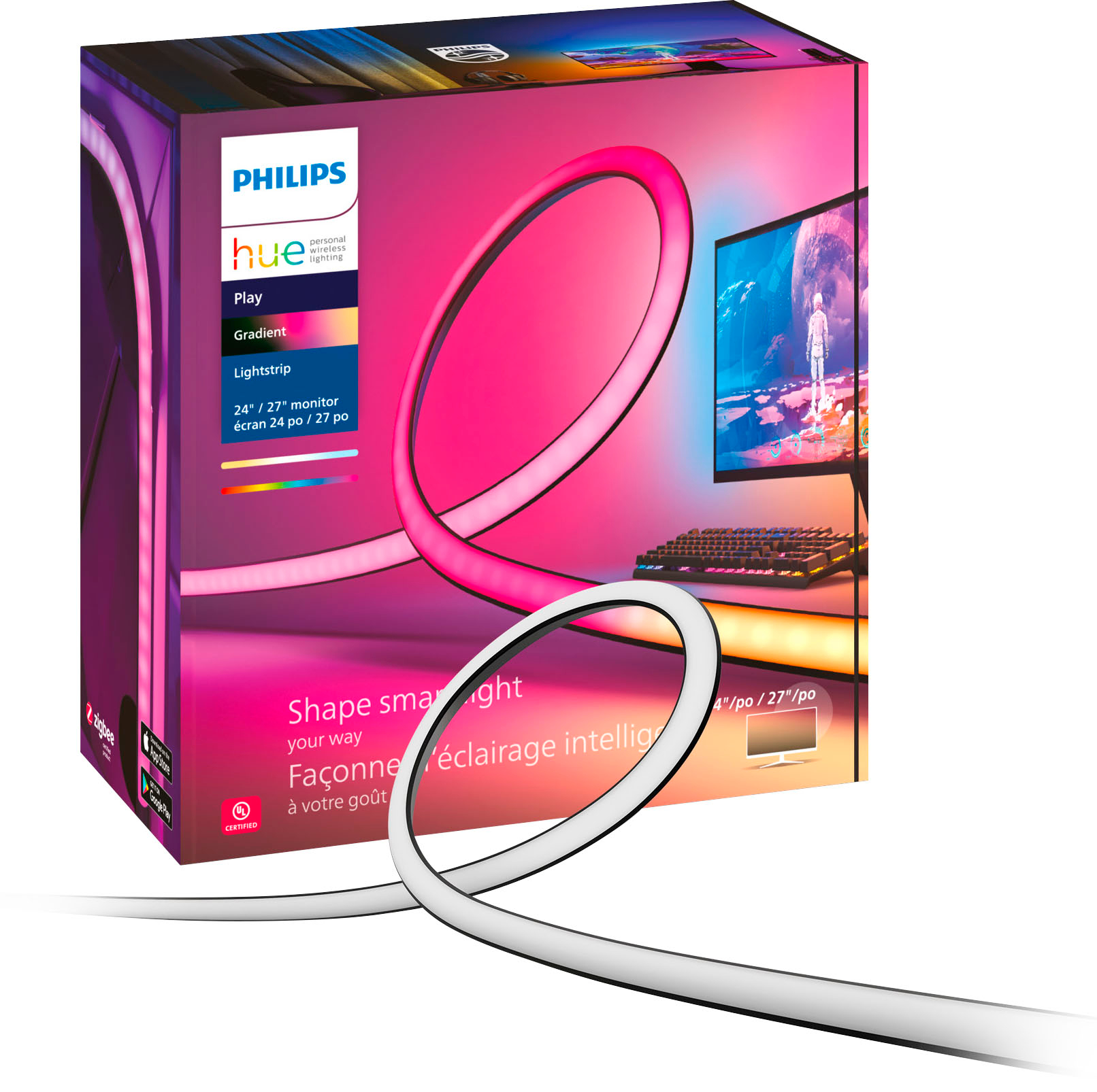 Philips Hue - Pack de 3 Philips Hue Lighstrip pour PC - Hue Play Gradiant  24/27 pouces - Ruban LED connecté - Rue du Commerce