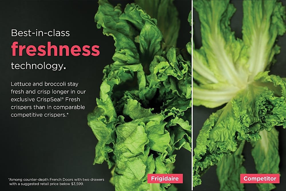 Best-in-class freshness technology. Lettuce and broccoli stay fresh and crisp longer in our exclusive CrispSeal Fresh crispers than in comparable competitive crispers.