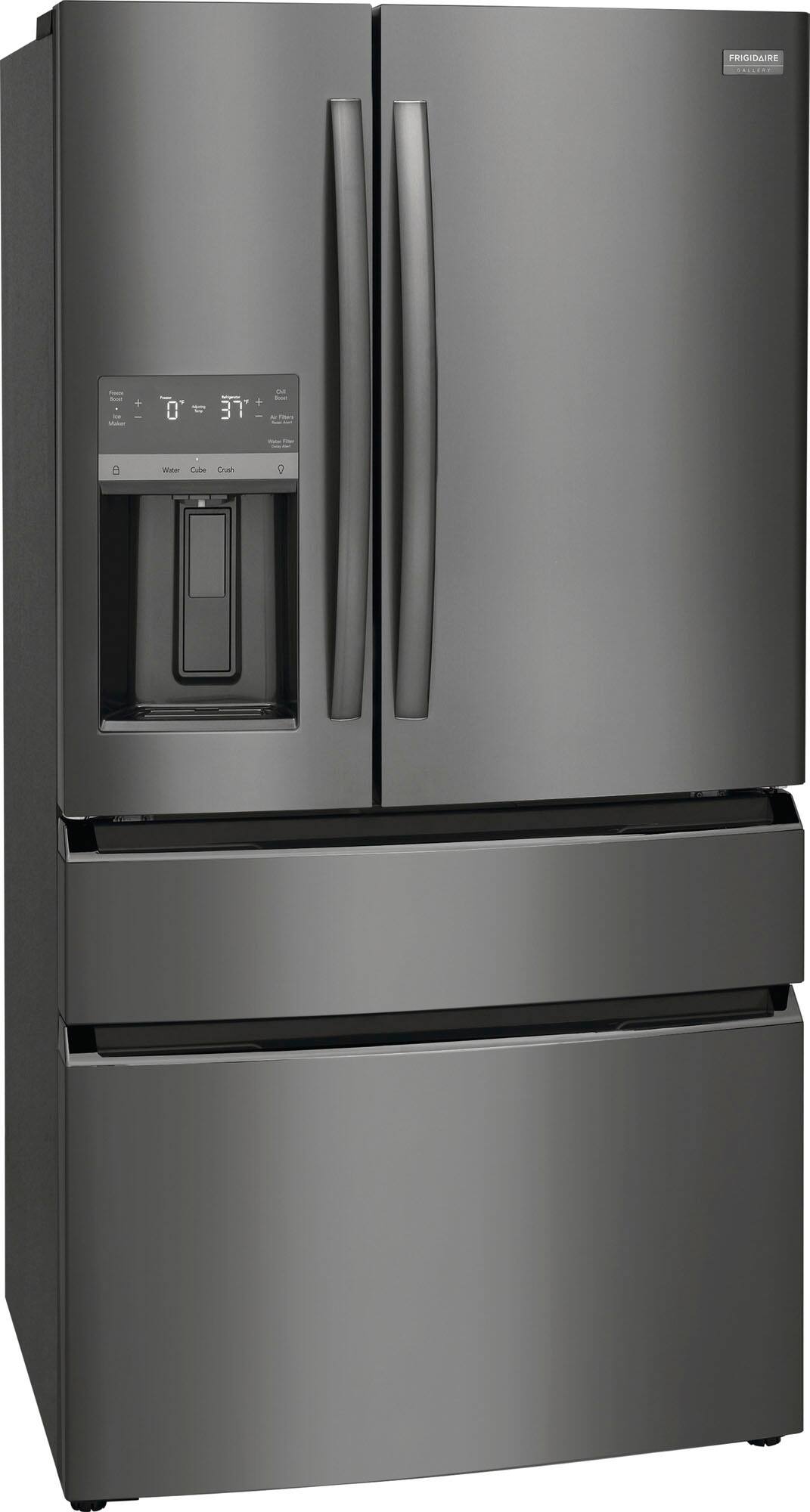Left. Frigidaire - Gallery 21.5 Cu. Ft. Counter-Depth 4-Door French Door Refrigerator - Black Stainless steel.