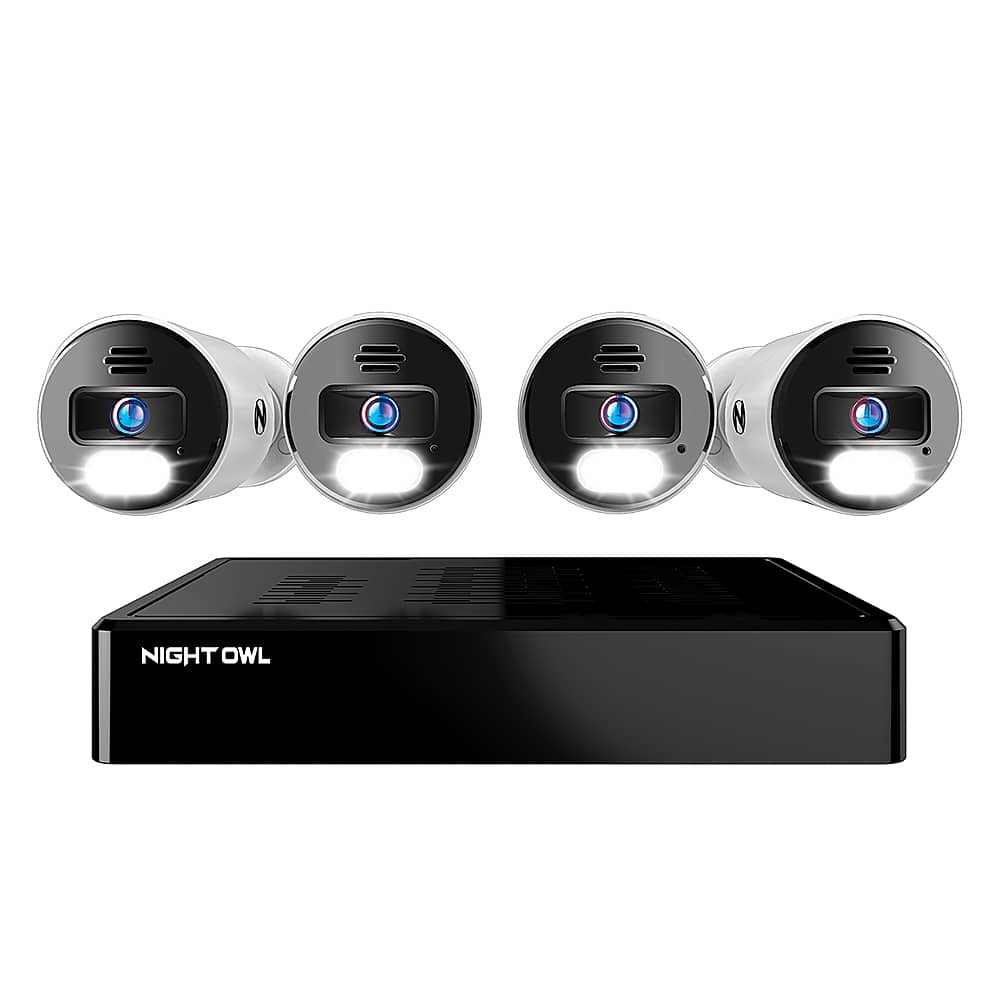 Front. Night Owl - 8 Channel Network Video Recorder with 4 Wired IP 4K HD Spotlight Cameras and 2TB Pre-Installed Hard Drive - Black and White.