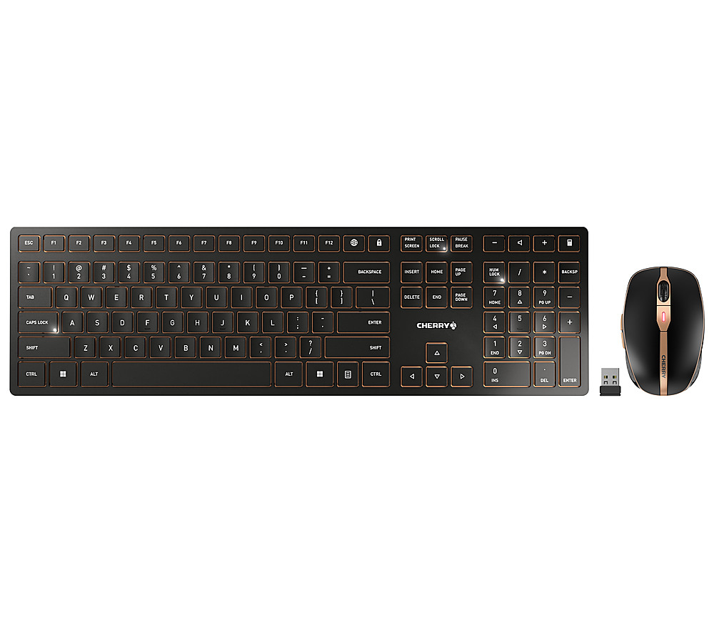 CHERRY - DW 9100 Slim Fullsize Wireless Keyboard and Mouse Bundle - Black/bronze