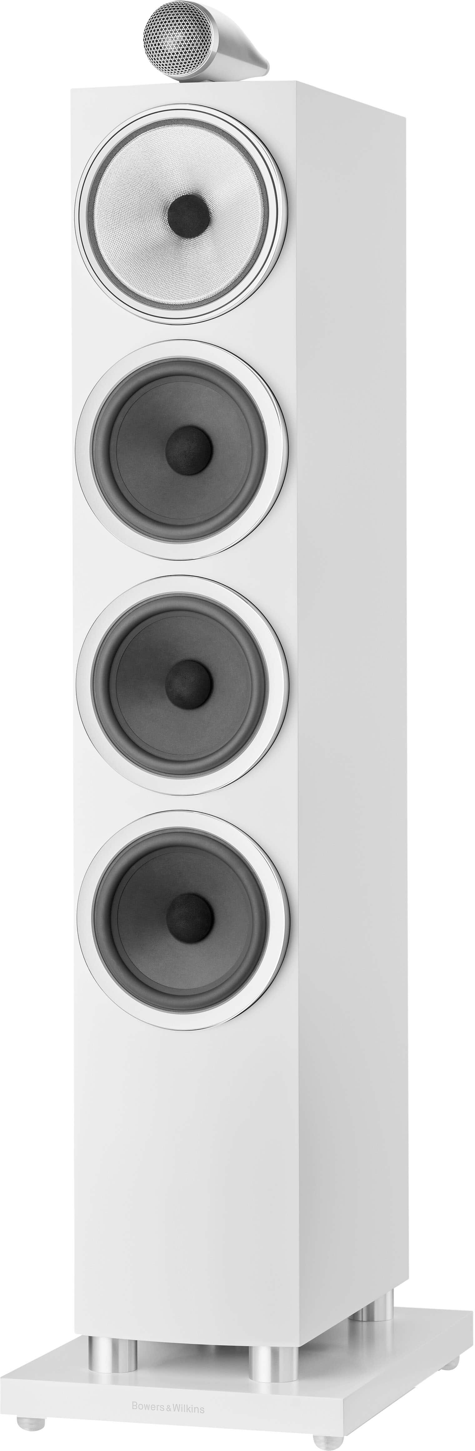 Front. Bowers & Wilkins - 700 Series 3 Floorstanding Speaker with 1" Tweeter On Top and Three 6.5" Bass Drivers (Each) - White.