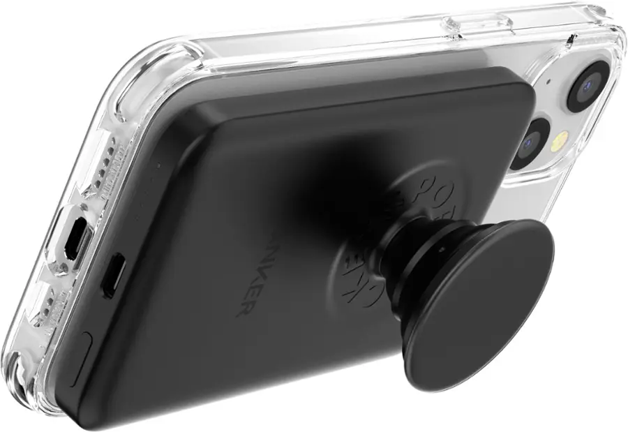 Alt View 12. PopSockets - x Anker MagGo 5000 mAh Portable Magnetic Battery Charger with Grip for MagSafe Compatible Devices - Black.