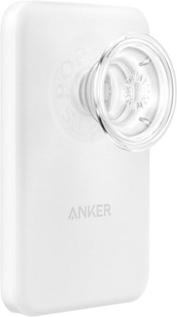 PopSockets - x Anker MagGo 5000 mAh Portable Magnetic Battery Charger with Grip for MagSafe Compatible Devices - White and Clear