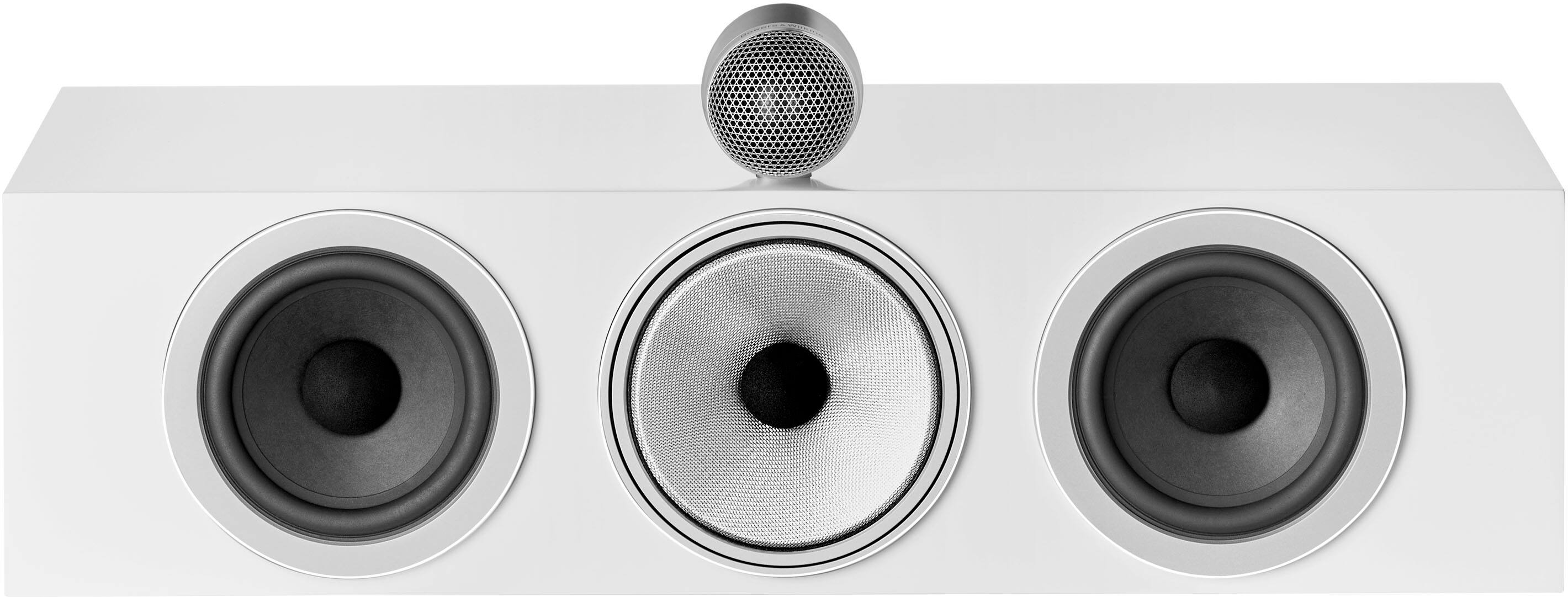 Angle. Bowers & Wilkins - 700 Series 3 Center Channel with 1" Tweeter On Top and Two 6.5" Bass Drivers (Each) - White.