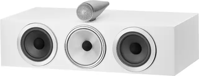 Front. Bowers & Wilkins - 700 Series 3 Center Channel with 1" Tweeter On Top and Two 6.5" Bass Drivers (Each) - White.