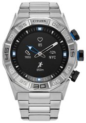 Citizen - CZ Smart 44mm Stainless Steel Hybrid Heart Rate Smartwatch with Silver-Tone Stainless Steel Bracelet - Silver - Front_Zoom